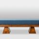 Bench in ash and glacier blue velvet. Contemporary.