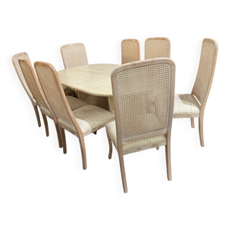 Travertine table and its 8 chairs