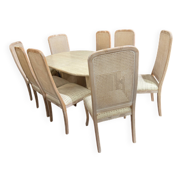 Travertine table and its 8 chairs