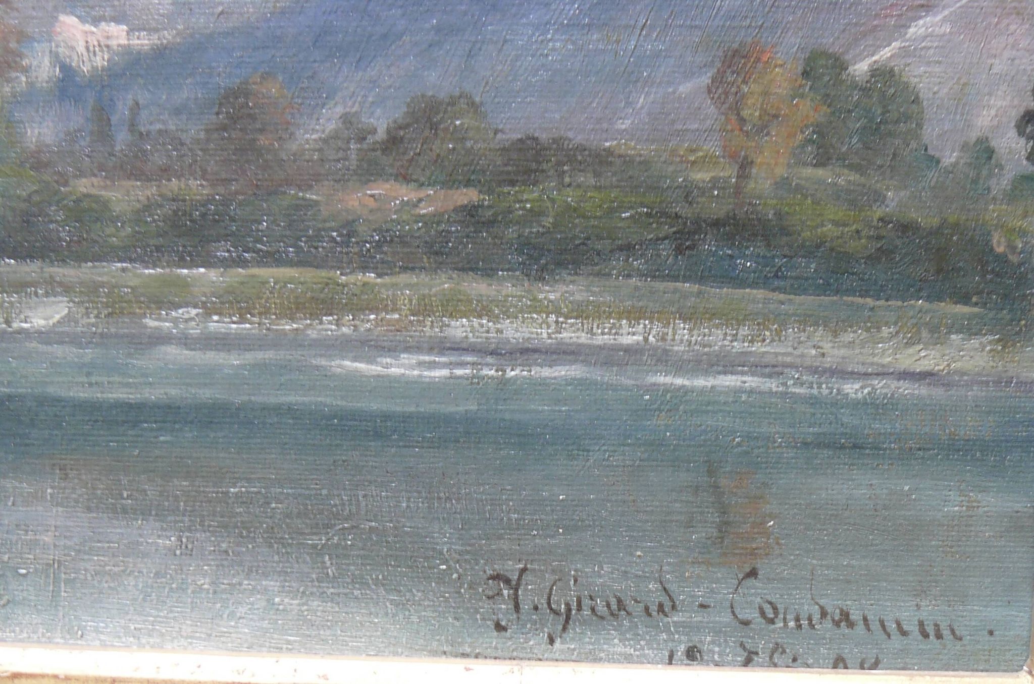 Painting by J. GIRARD-CONDAMIN, Lyon school, the banks of the Rhône and the mountains of Bugey