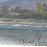 Painting by J. GIRARD-CONDAMIN, Lyon school, the banks of the Rhône and the mountains of Bugey