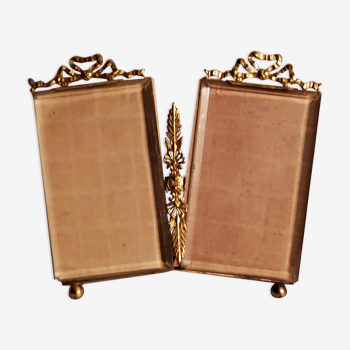 Double photo frame in brass and beveled glasses Louis XVI style from the 1900s