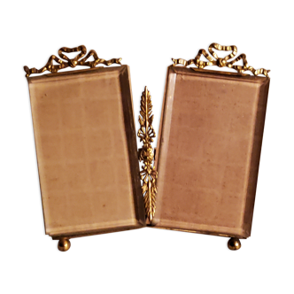 Double photo frame in brass and beveled glasses Louis XVI style from the 1900s