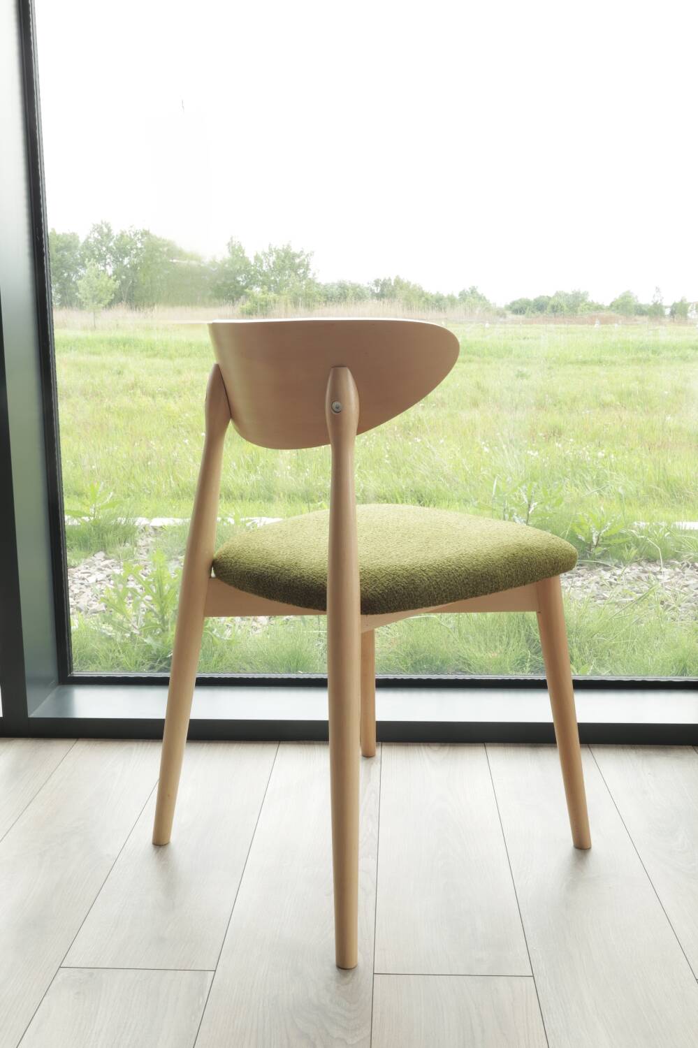 Natural Dining Chair with green upholstery, new modern design vintage style