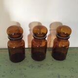 Lot of three pots of old amber brown apothecary
