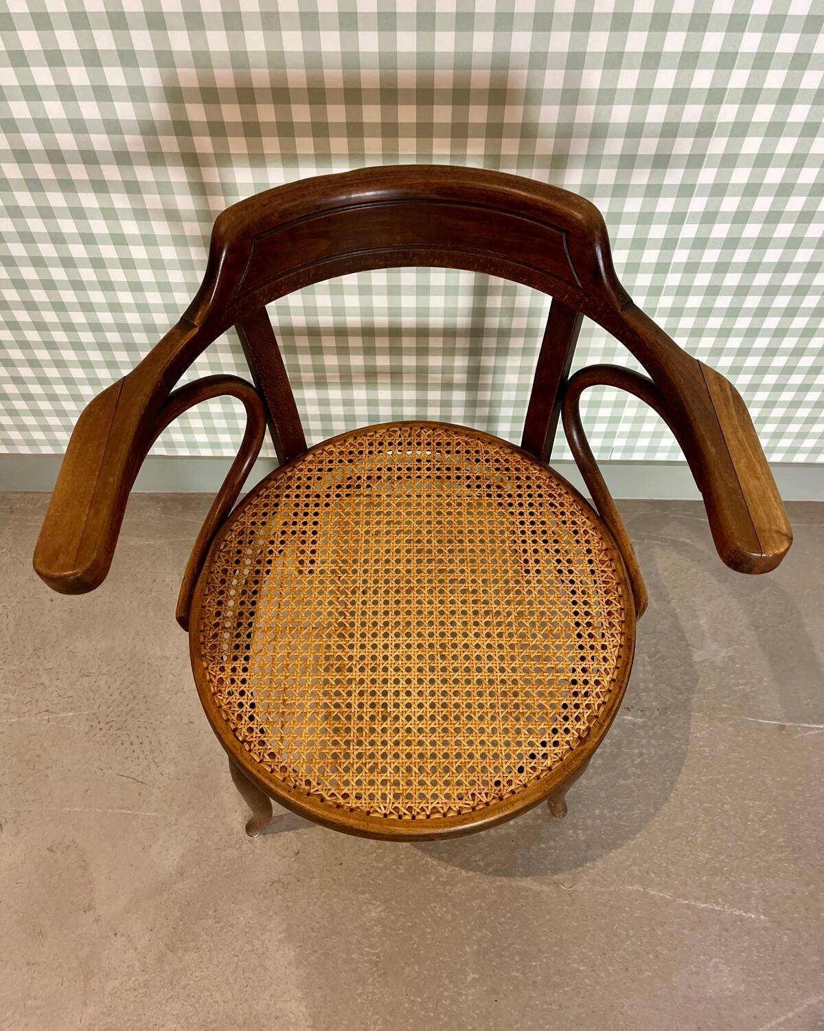 Baumann armchair in curved wood and canework