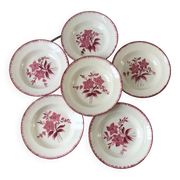 lot de 6 assiettes creuses Longchamp roses années 30-40