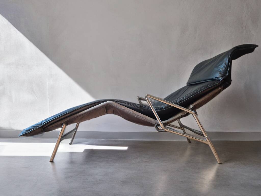 Scandinavian black leather lounge chair, 1980