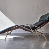 Chaise longue scandinave en cuir noir, 1980