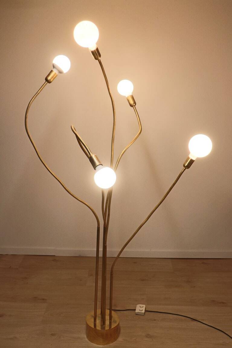 Vintage model F415 floor lamp in gold metal, Saint Germain Lumière edition, 1970