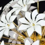 Magnifique lustre Sputnik en verre de Murano blanc orné de fleurs, années 1980