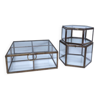Trois boîtes verre et métal doré vintage