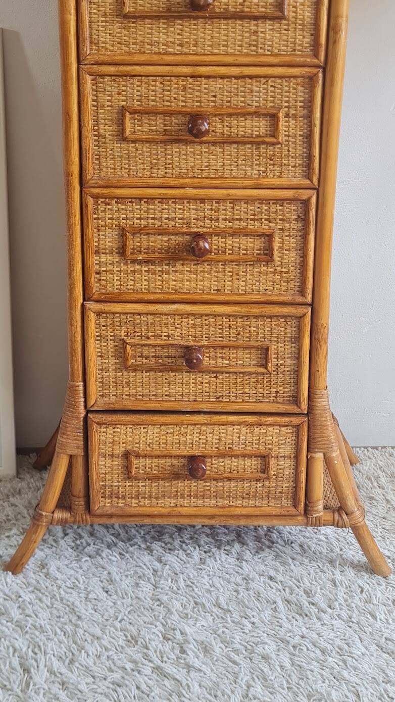 Rattan chest of drawers from the 1970s.