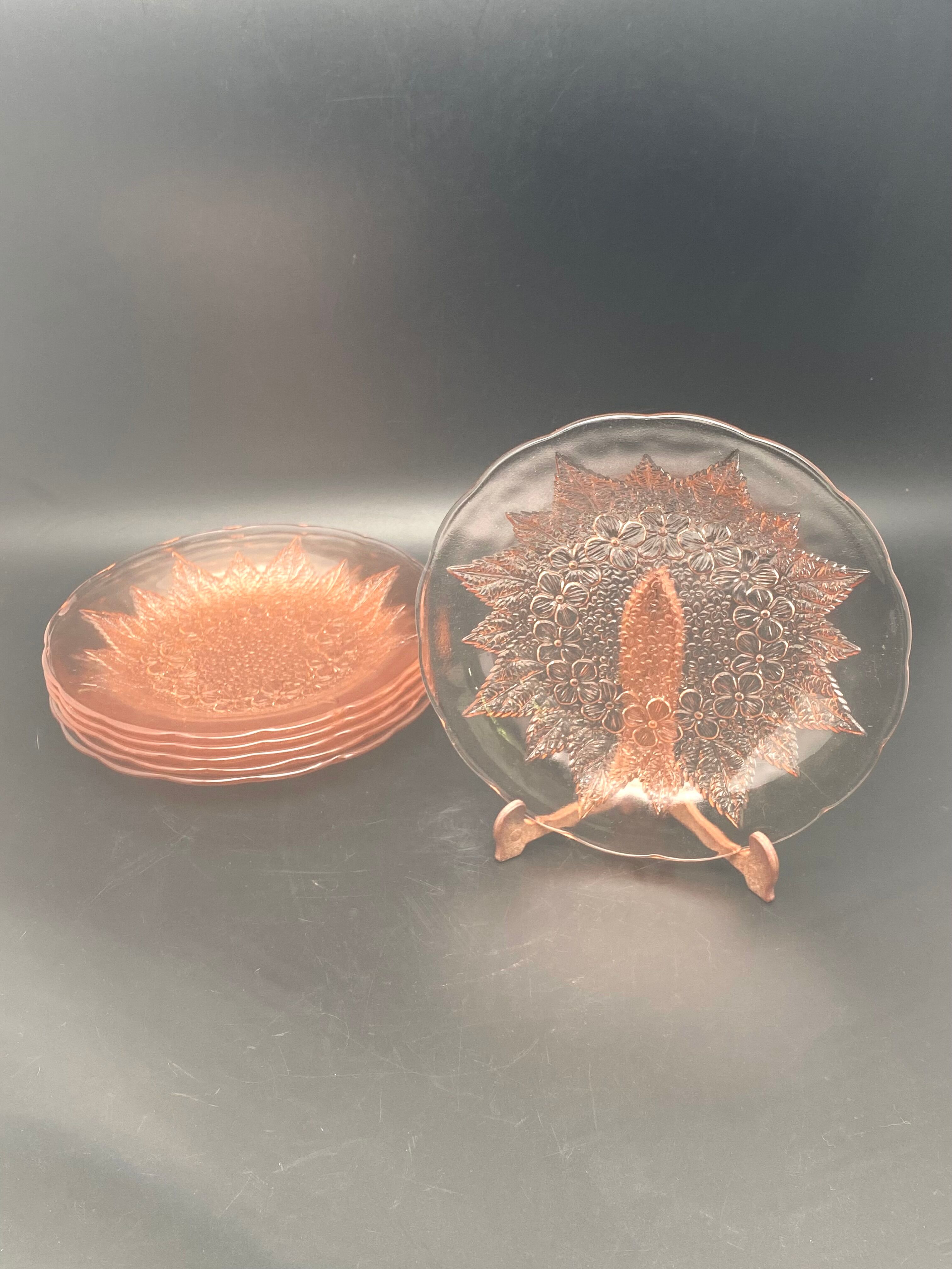 Vintage pink transparent glass dessert plates