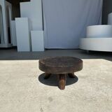 Small tripod stool low in dark brown upcycled teak