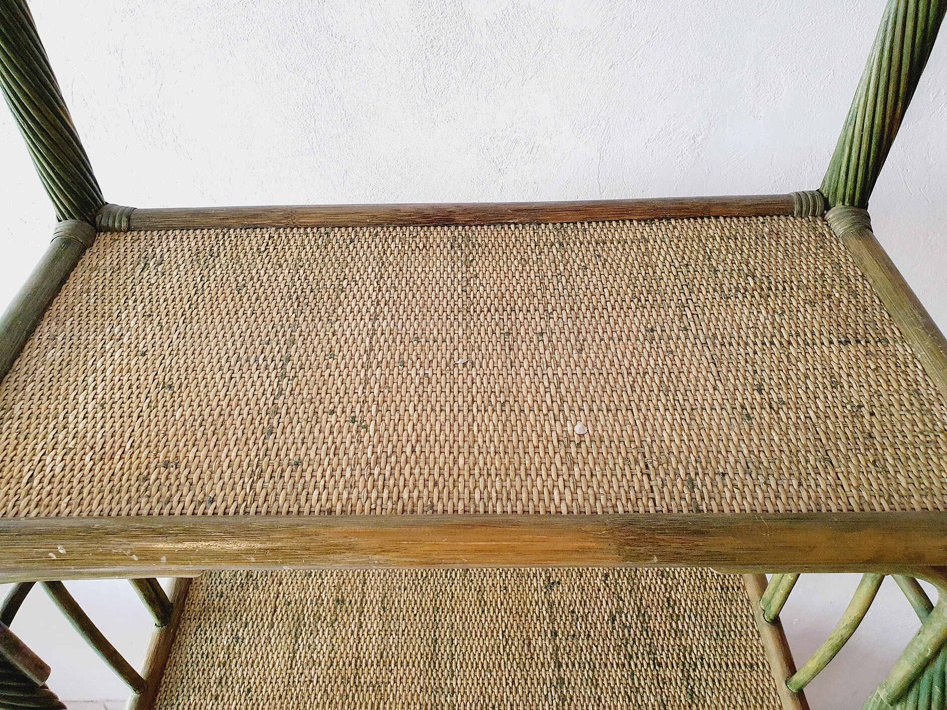 Bamboo shelf & green rattan