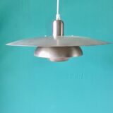 Pendant light in iridescent silver metal with a typical Danish design, circa 75/80