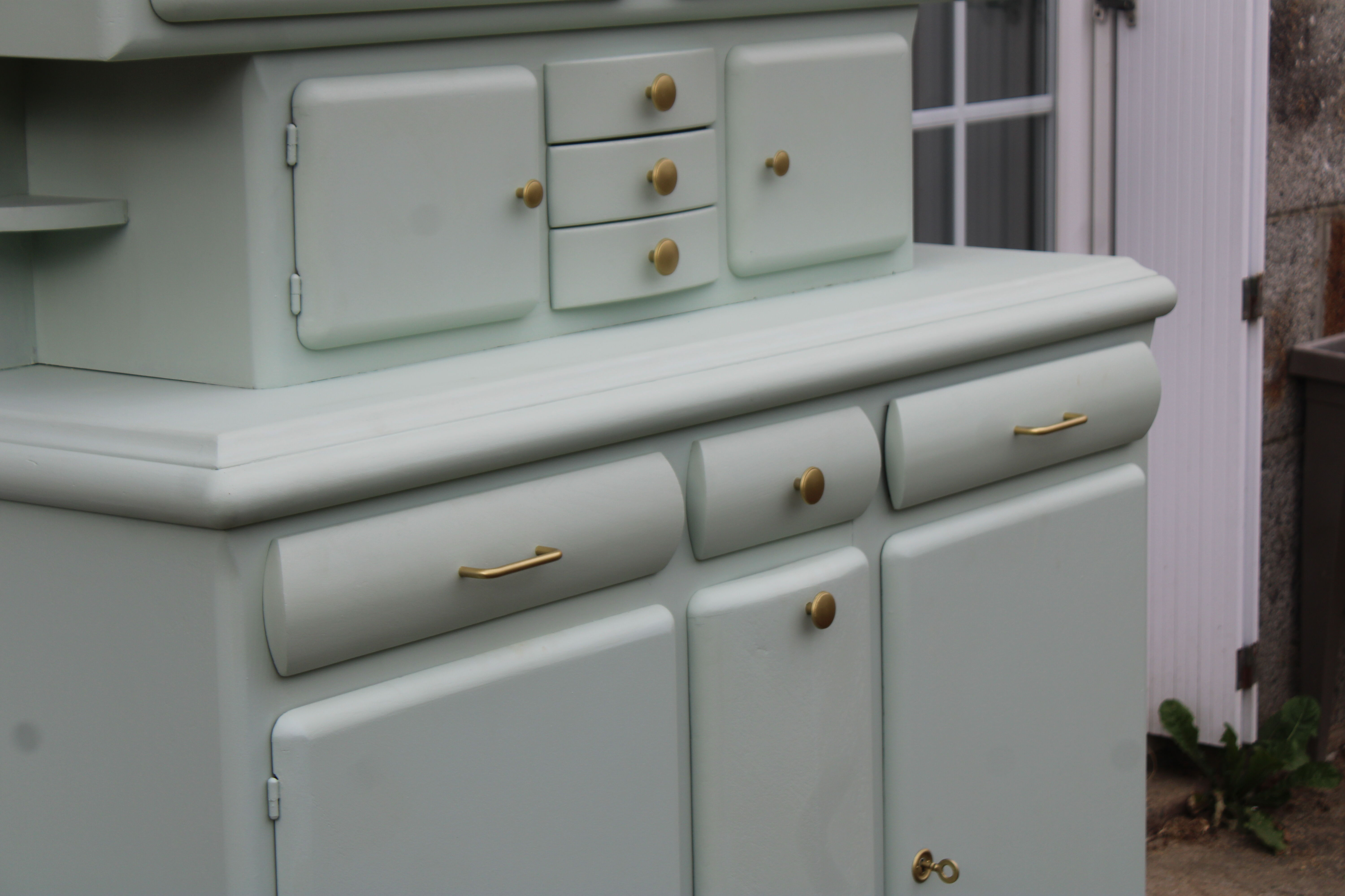 Renovated vintage Mado sideboard – Celadon green & natural cane