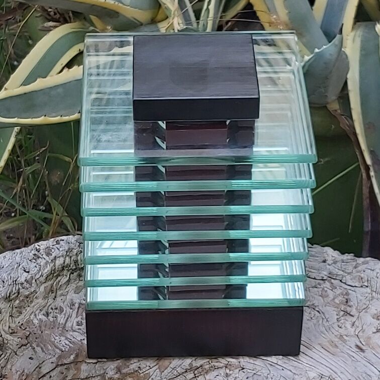 Demeter wood and glass lamp Maison Desny 1980