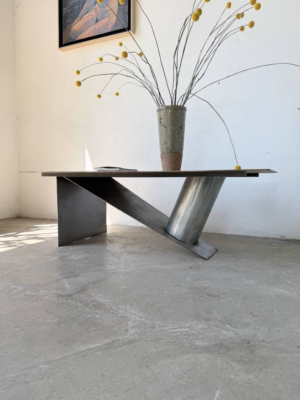 Handcrafted metal coffee table from the 1970s