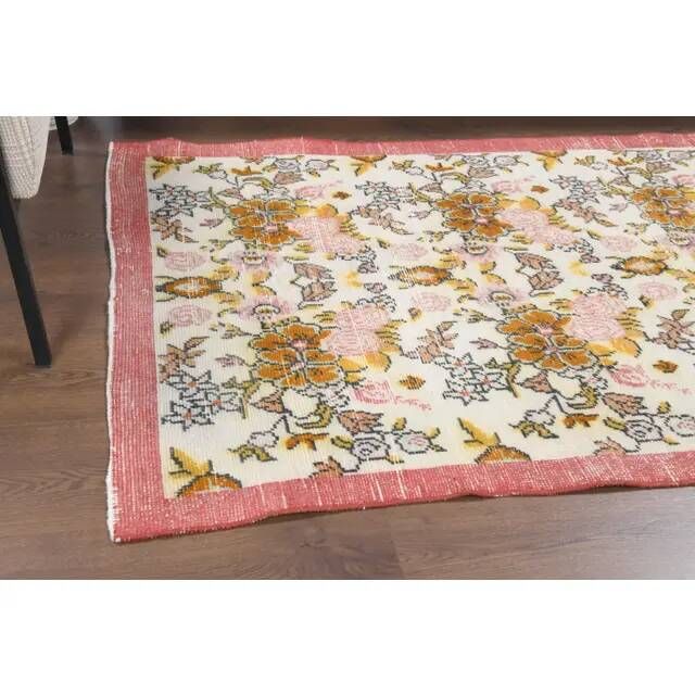 Vintage Turkish Oushak Handmade Wool Cotton Beige Area Rug 103x207