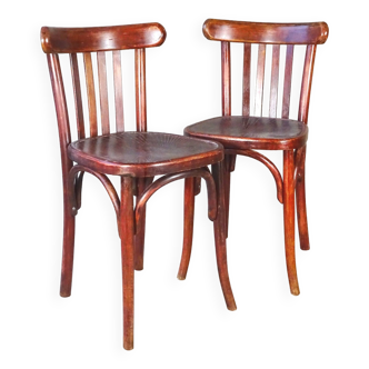 Set of 2 Fischel bistro chairs 1938 wooden seat