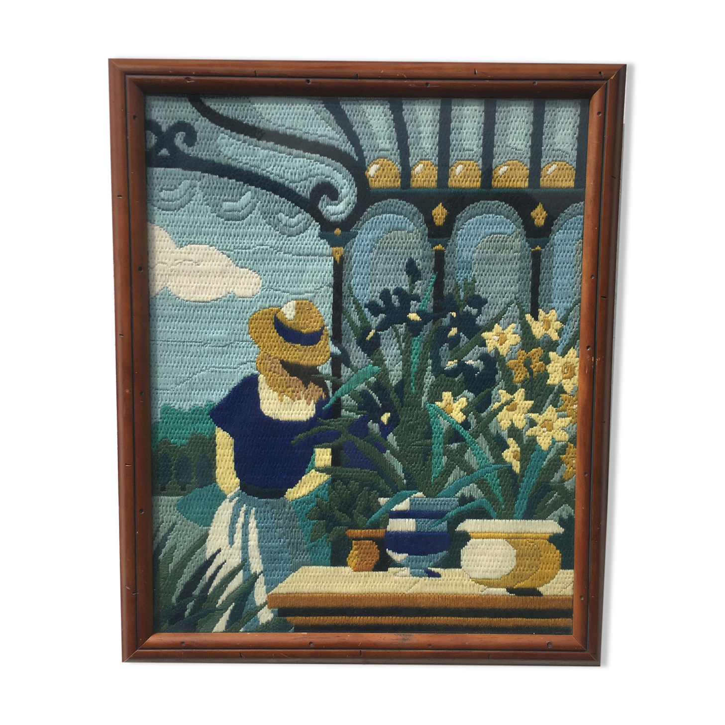 Framed tapestry "the blue lady"