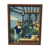 Framed tapestry "the blue lady"