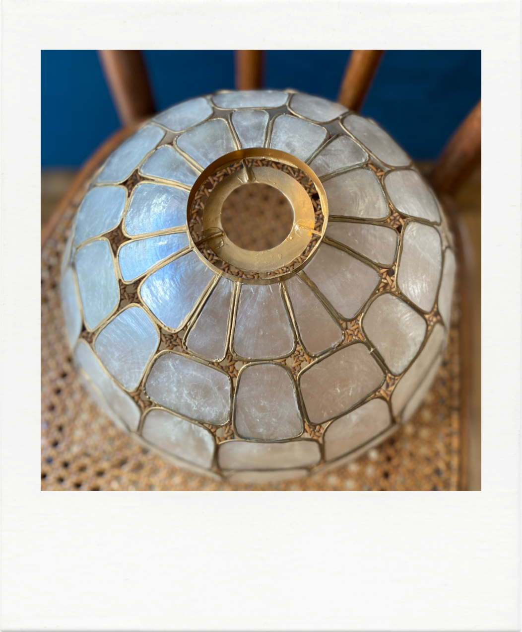 Mother-of-pearl lampshade and large format brass