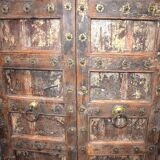 Old ancient indian door of Rajasthan in old teak wood - functional