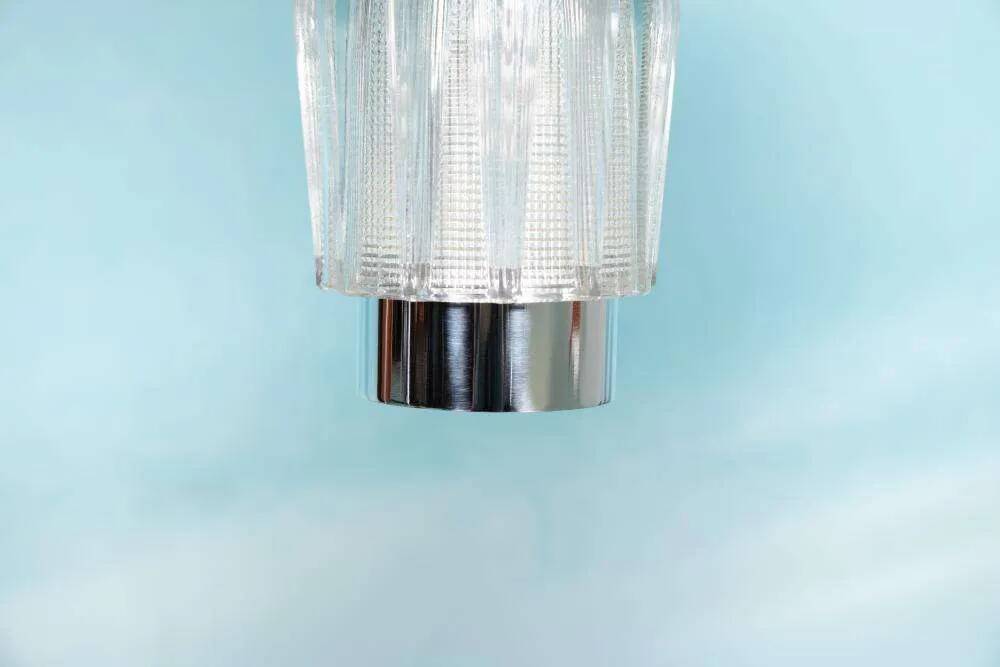 Vintage chrome and glass suspension, space age cascade lamp.