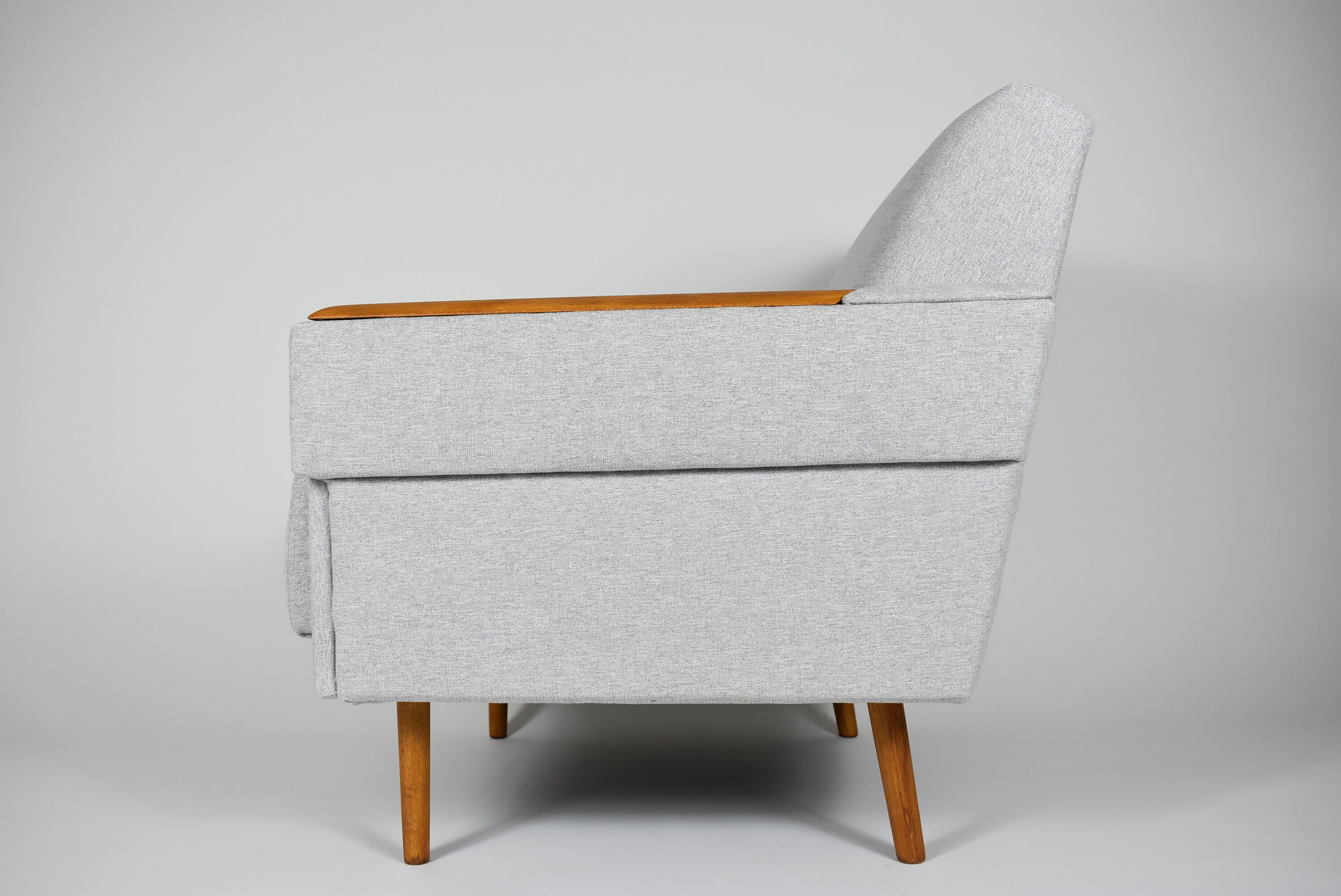 Mid-century modern armchair, restored, 1960, light grey fabric