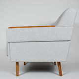 Mid-century modern armchair, restored, 1960, light grey fabric