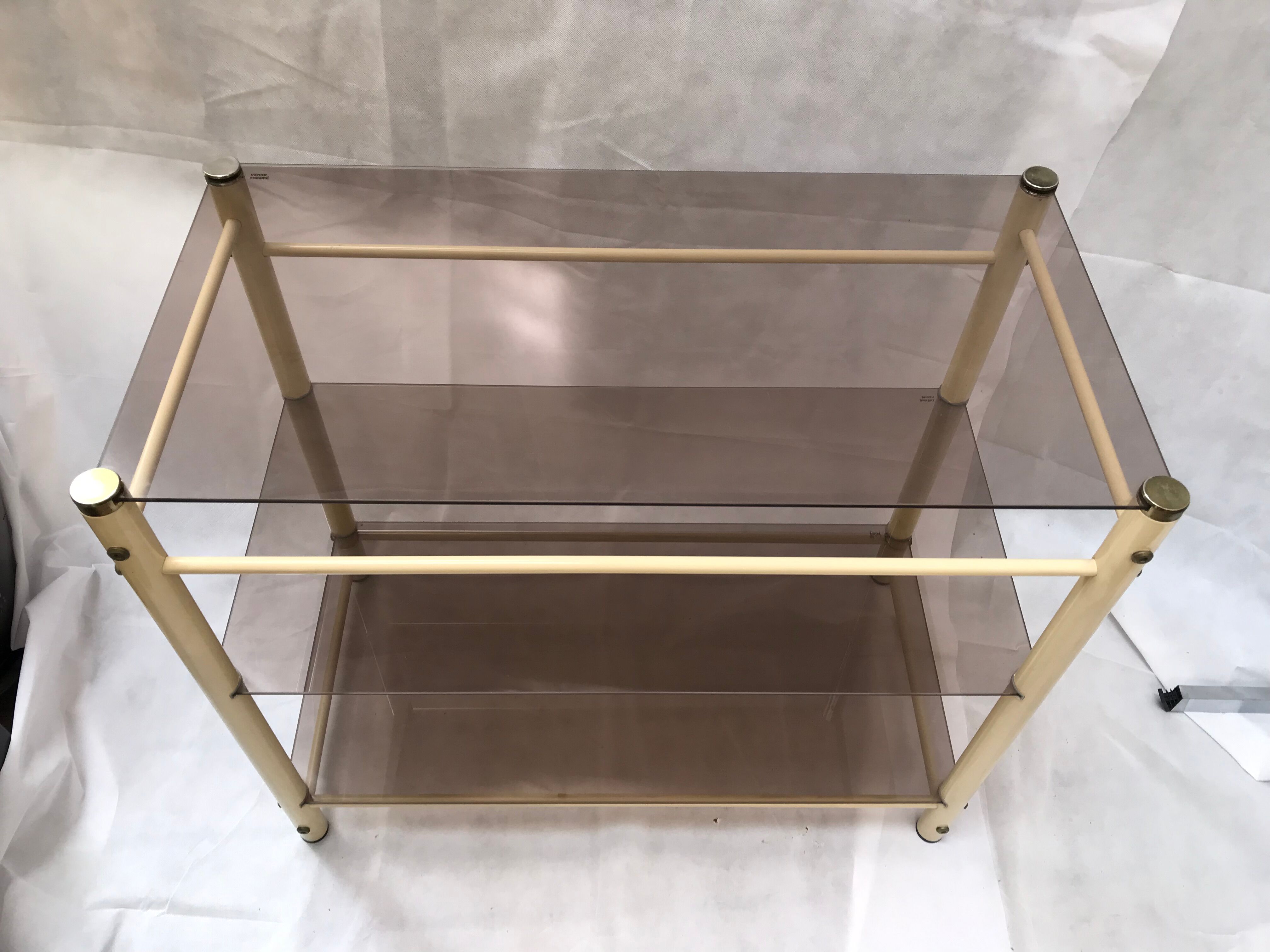 Beige metal console and smoked tempered glass Yves Boutboul