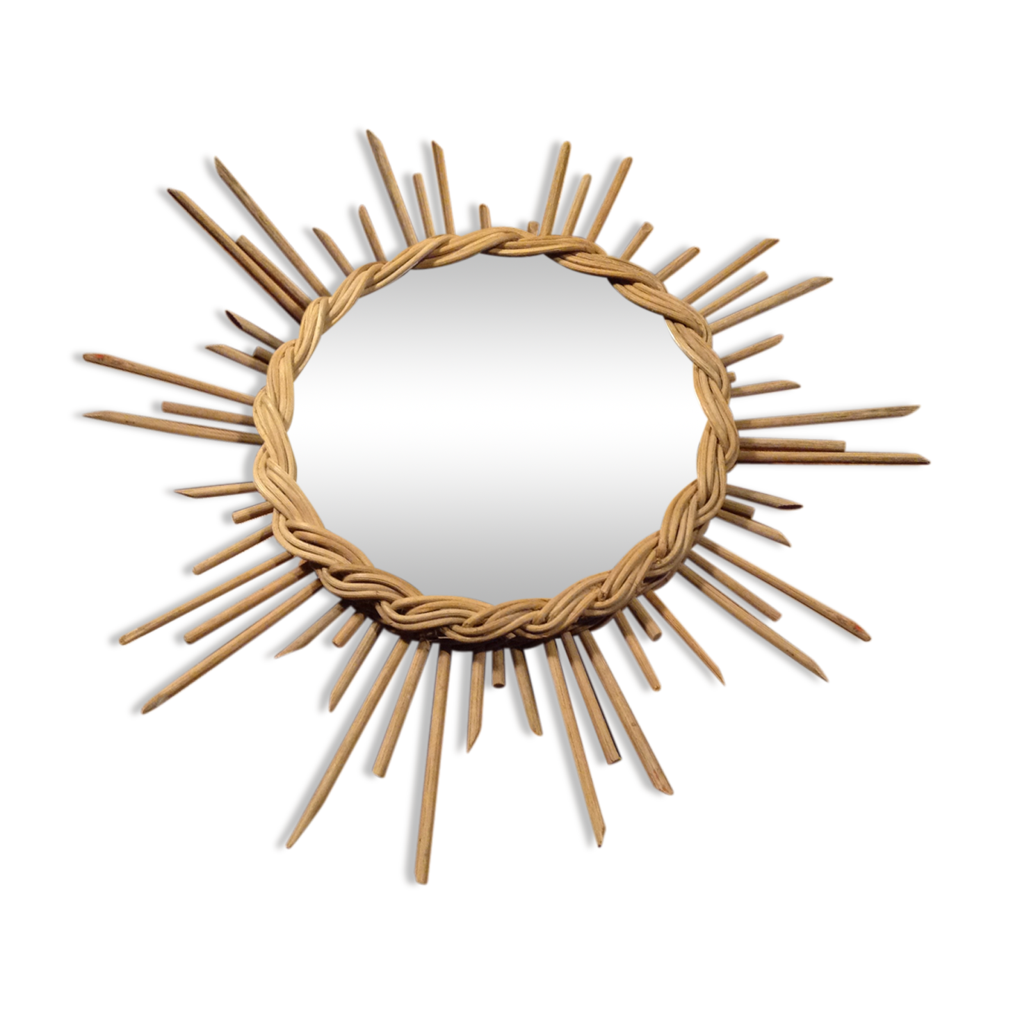 Rare little old Sun 1960 rattan mirror 35cm