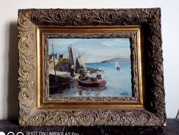 Huile sur panneau ''Barque en Bretagne'' signée ED Géliot
