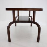 1930s Restored Coffee Table in Walnut with Glass Top,Czechoslovakia