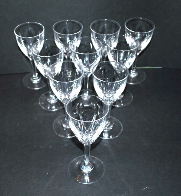 Lot de 10 verres à vin blanc en cristal taillé vic 1930 13cm saint-louis