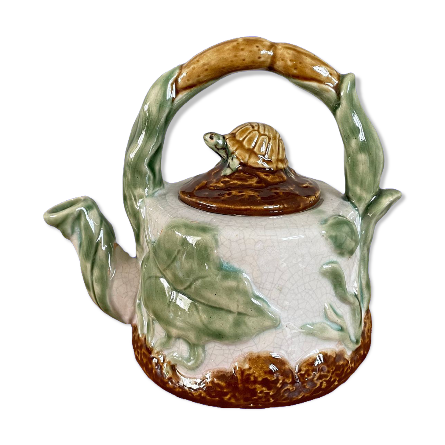 Chinese-American Majolica Turtle & Underwater Landscape Teapot, Vintage Shiwan Ware by RC Creations