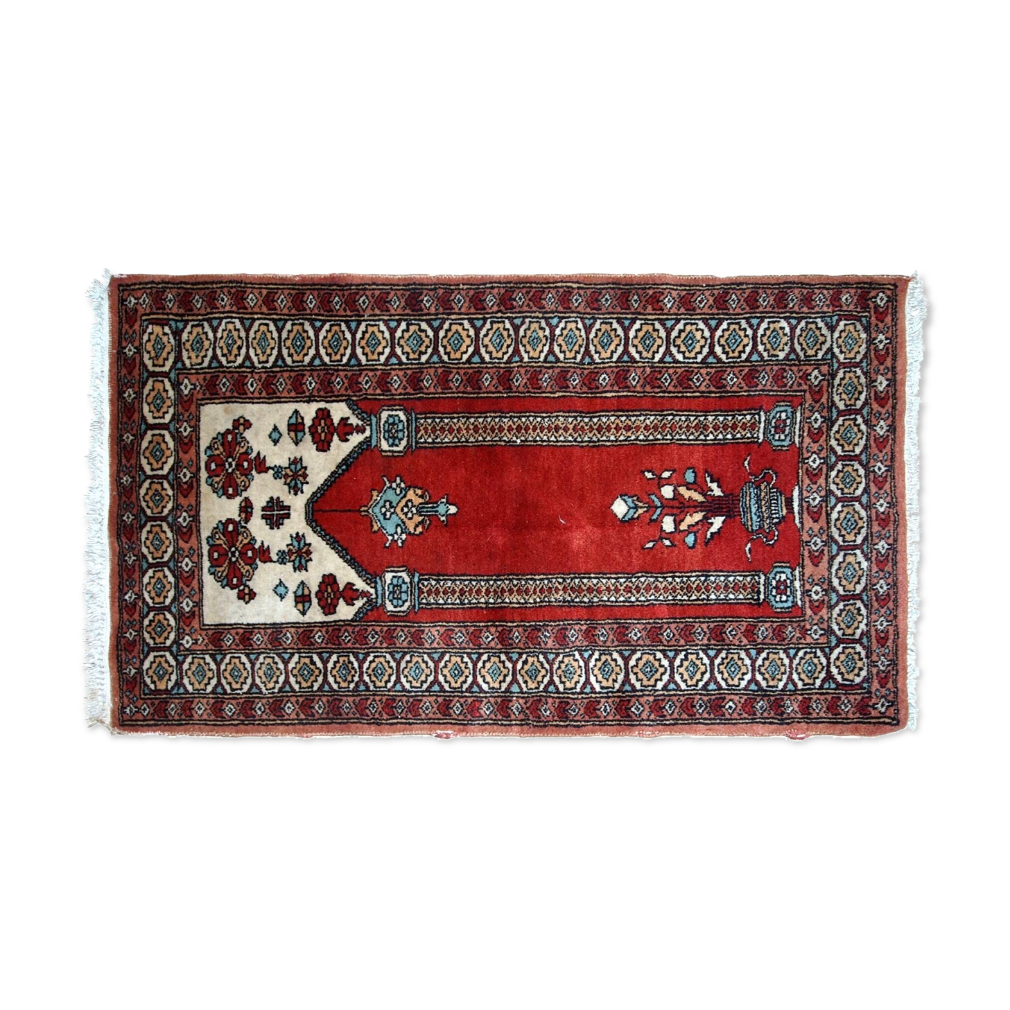 Tapis de prière vintage fait main Lahore pakistanais 62cm x 92cm (1970s)