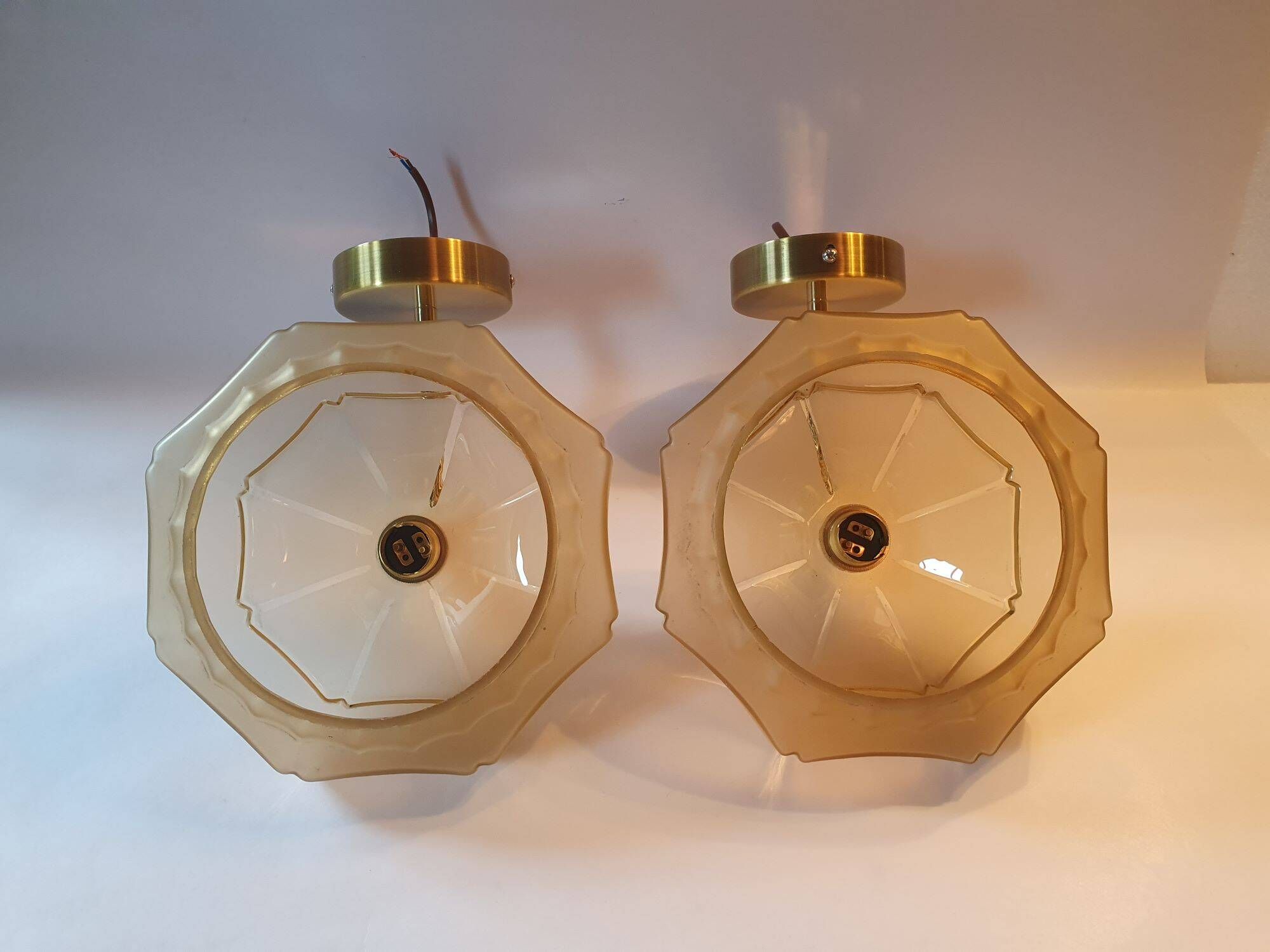 Pair of vintage 1940s Art Deco wall lights from France - newly electrified