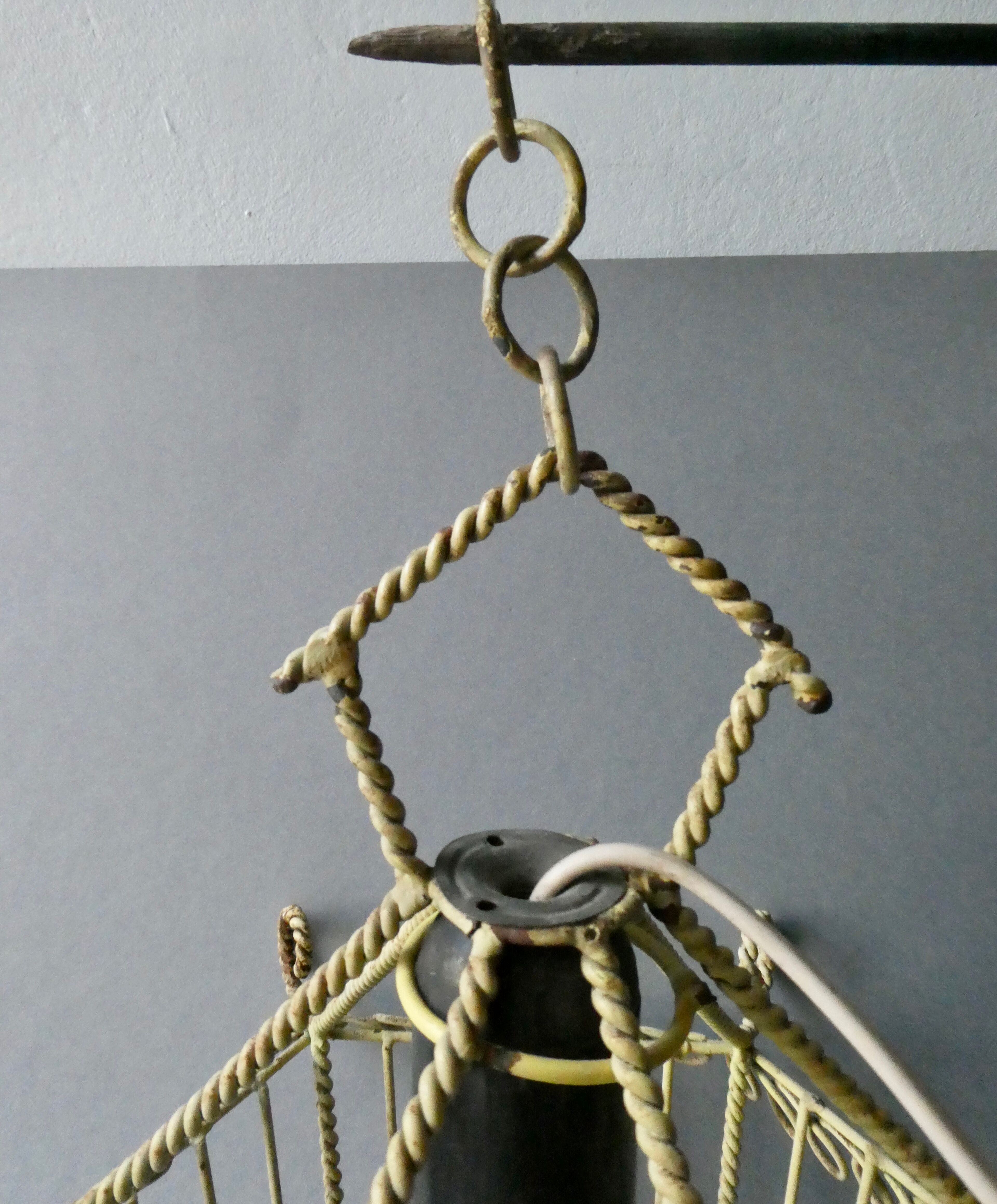 Chandelier suspension in metal, cage shape, from the 60s