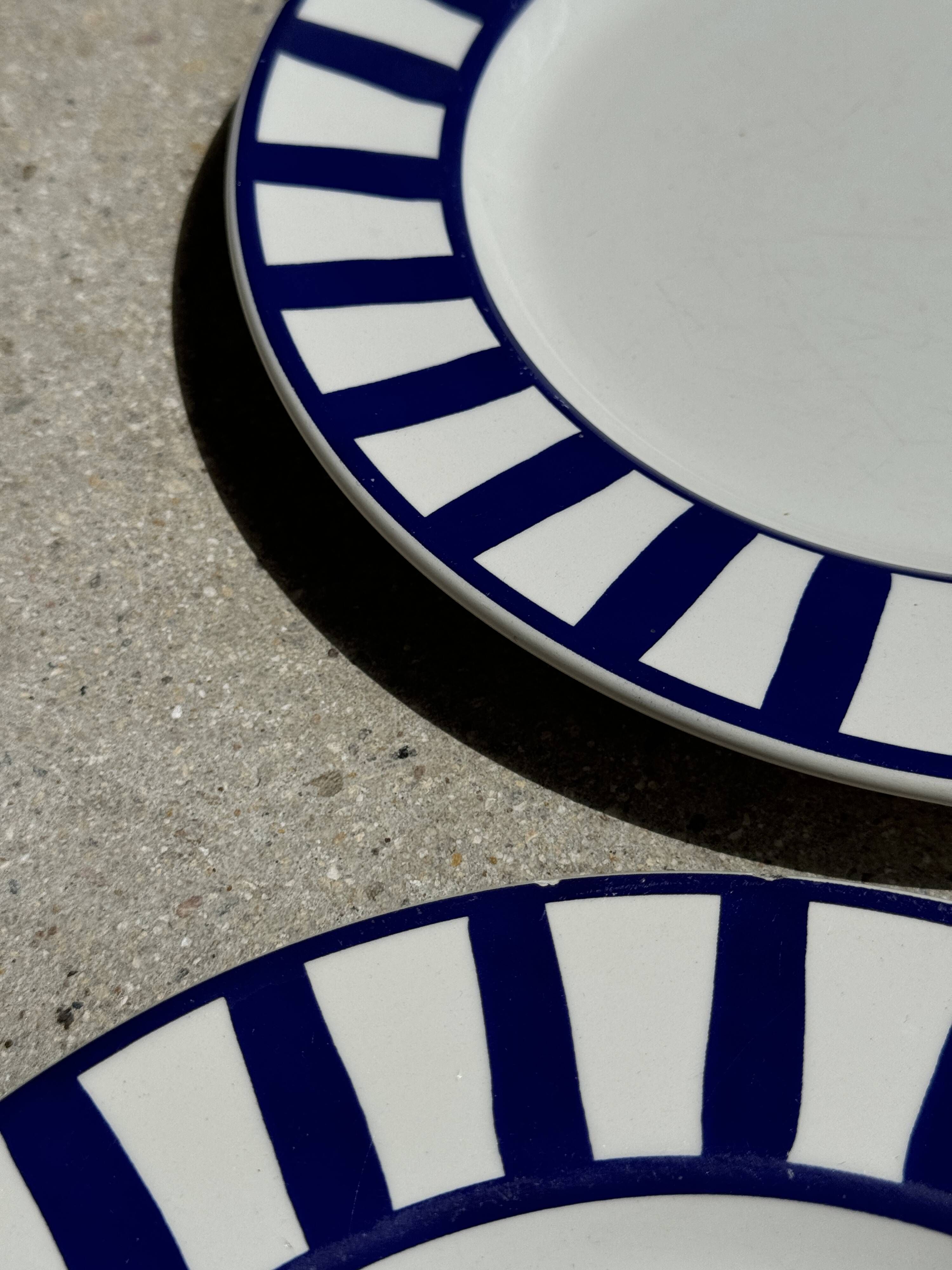 Set of 2 blue striped plates Ceramica Quadrifoglio Italy