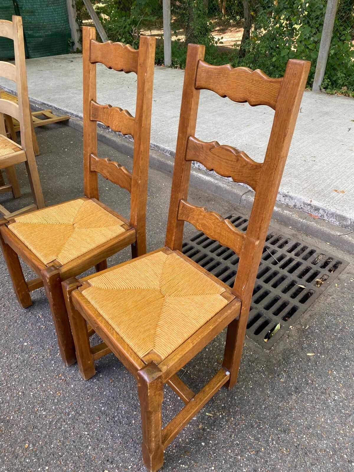 8 chaises à manger bois massif paillées type ferme dossier haut