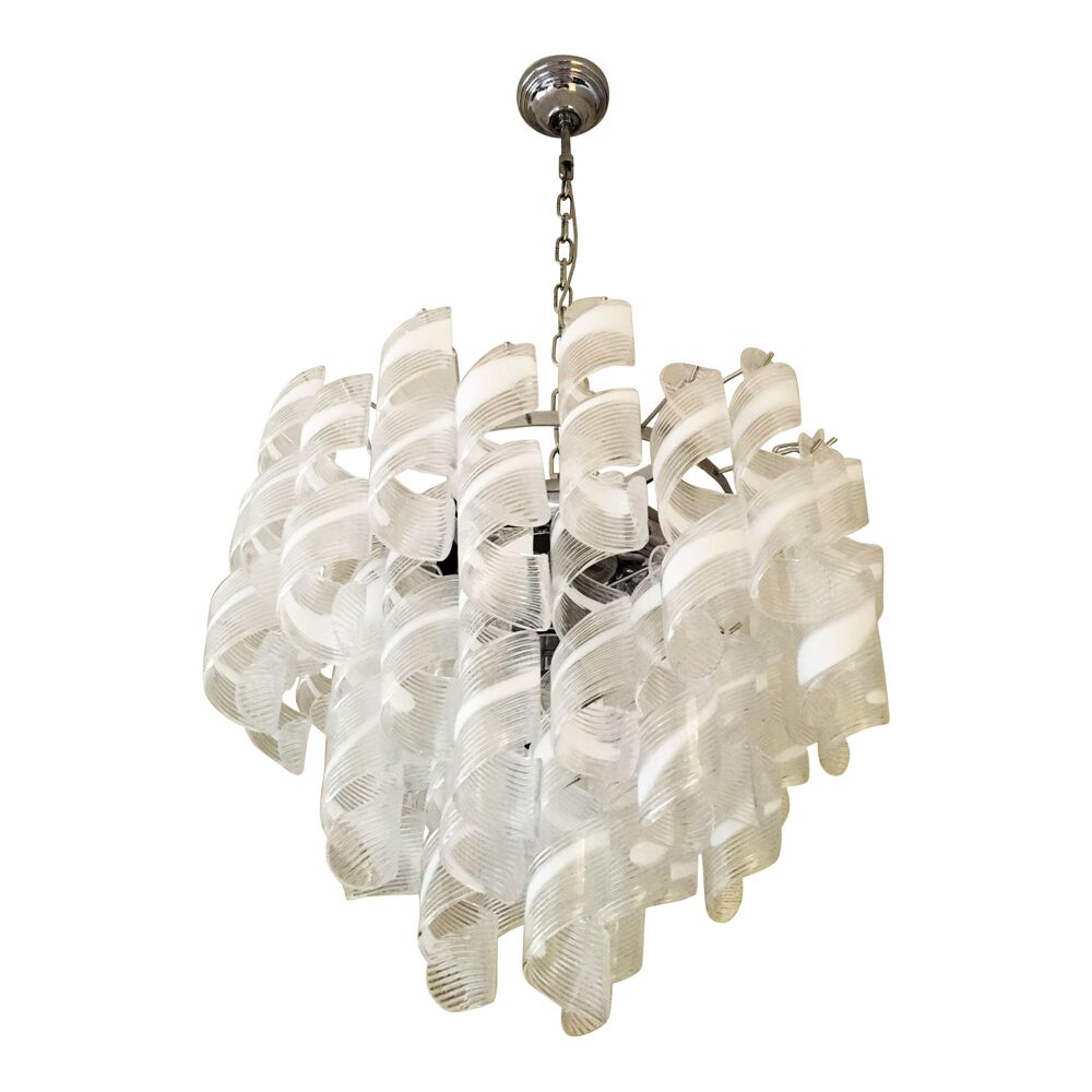 Transparent and white “ricci” murano glass chandelier d70