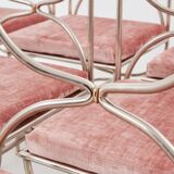 Maison Jansen rare set of 12 steel brass pink velvet chairs 1960