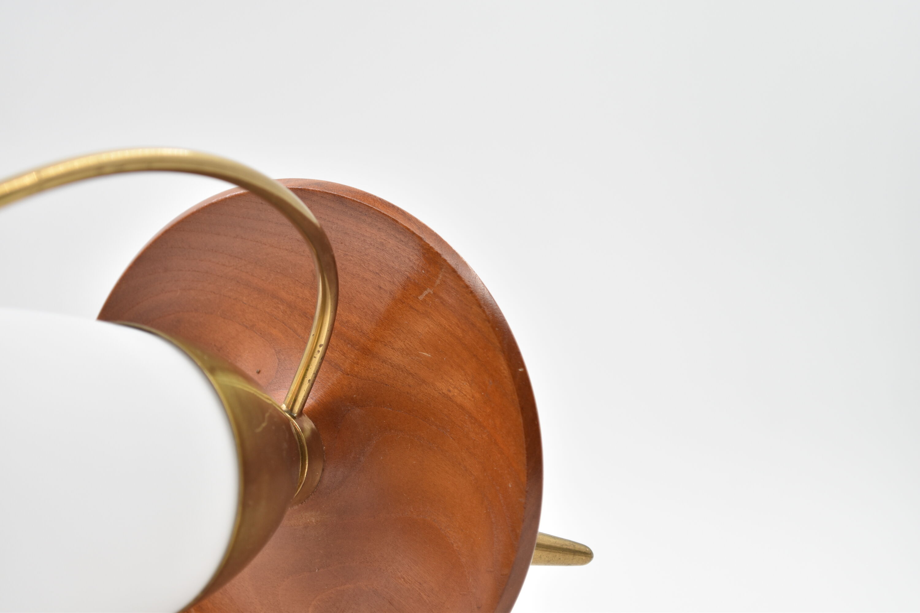 Lamp tripod vintage teak brass opaline