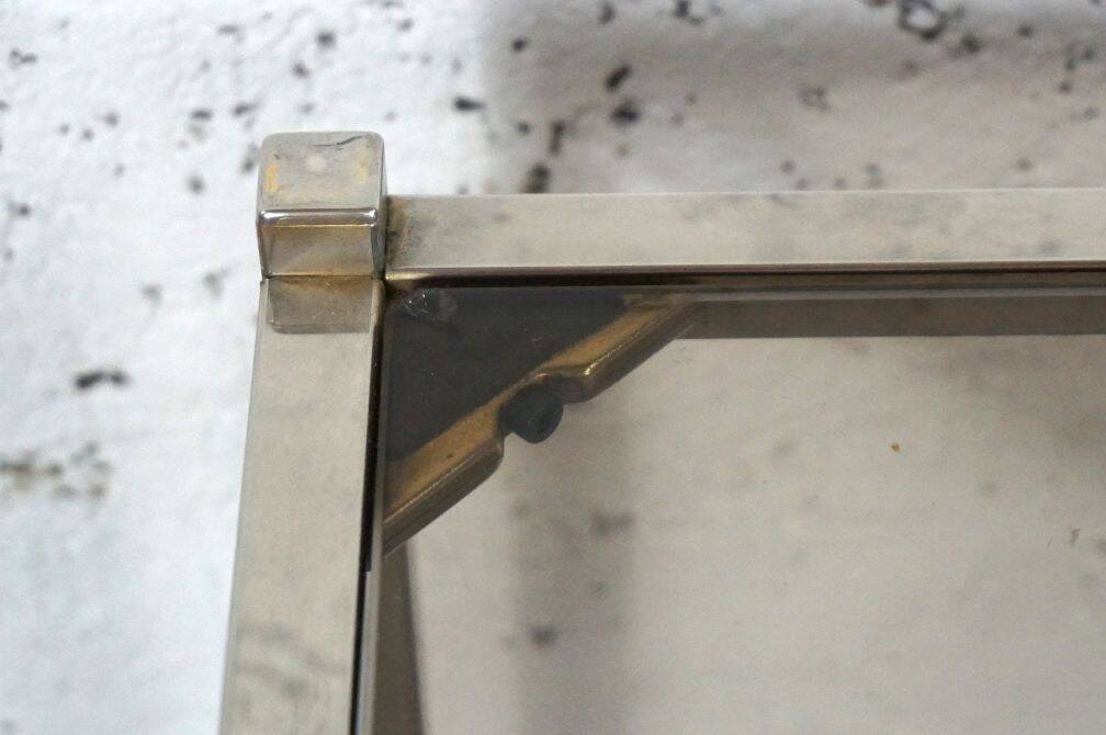 Pair of vintage side tables, chrome and smoked glass 1970