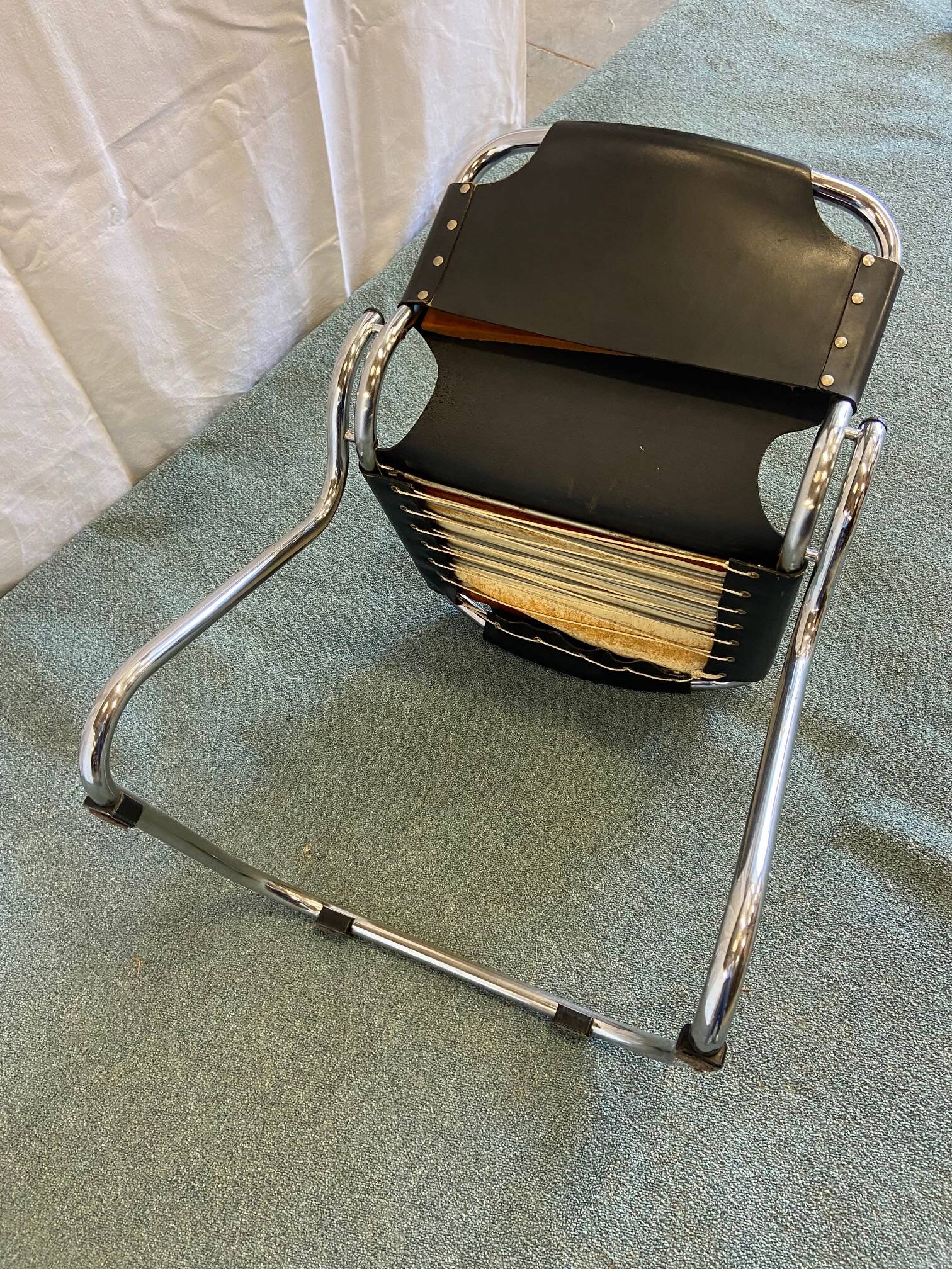 Leather and metal chairs, 1970s