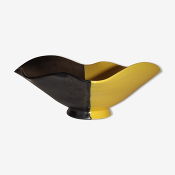Coupe en céramique jaune et noir 1950 vintage Luc, Vallauris